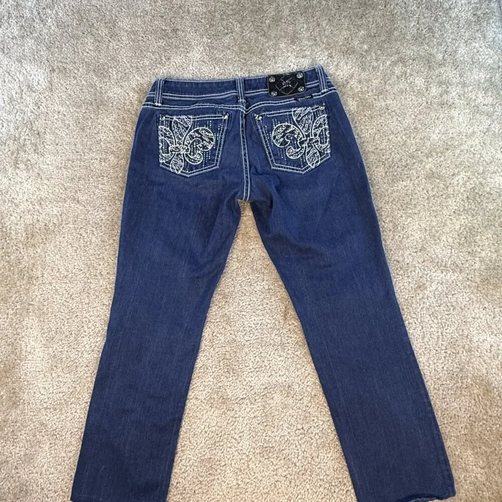 MISS ME Jeans EASY SKINNY JE5735ESR 27 Embellished Stretch HEMMED 31X26 F701